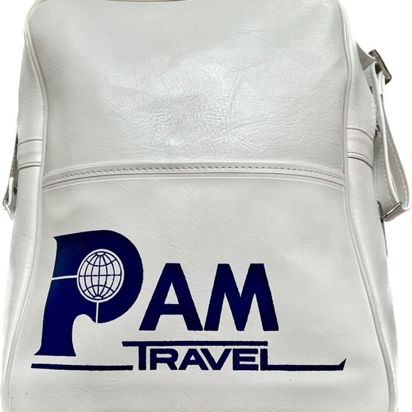 Pam Travel Original Vtg Tote Carry On Bag White Blue Shoulder Strap Airlines - Picture 2 of 8